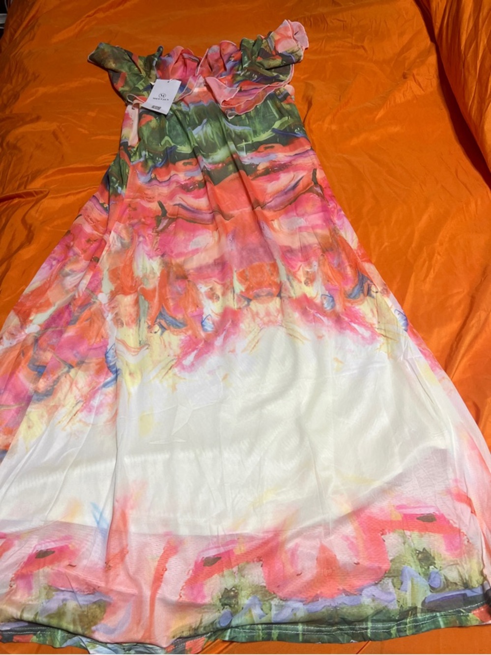 MeetJen Multicolor Watercolor Maxi Dress - Pink, Green, White